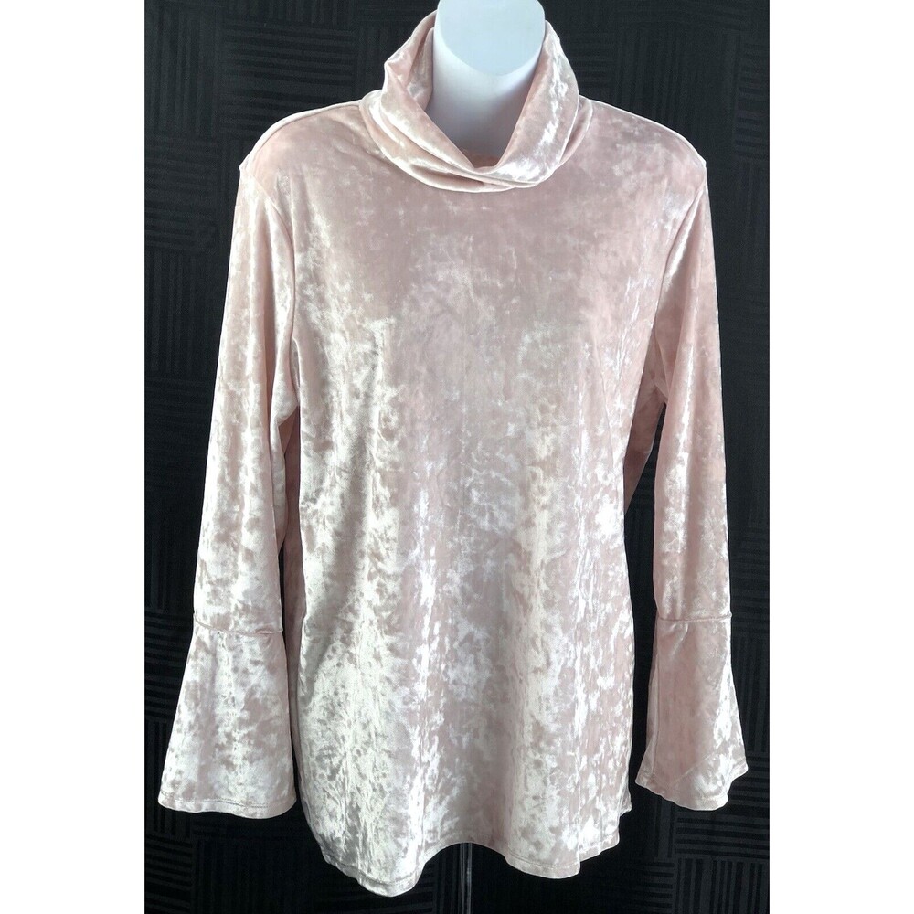 Vintage Turtleneck top M pink velour Flare Cuffs longsleeve Soft Girl Fairy Y2K